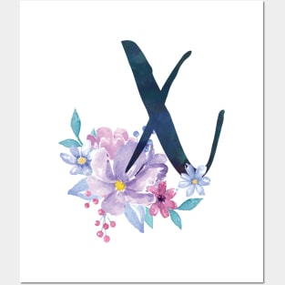 Floral Monogram X Pretty Lilac Bouquet Posters and Art